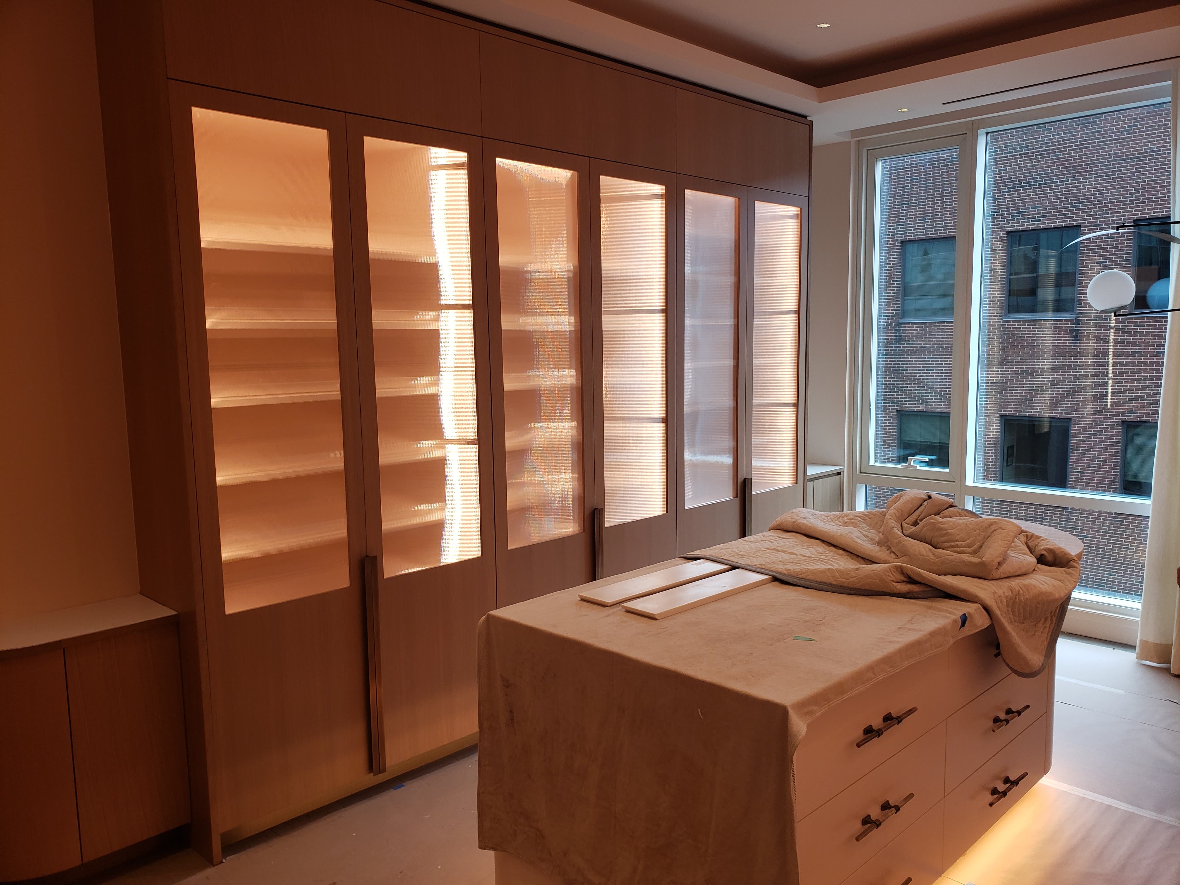 Backlit wardrobe closet panels